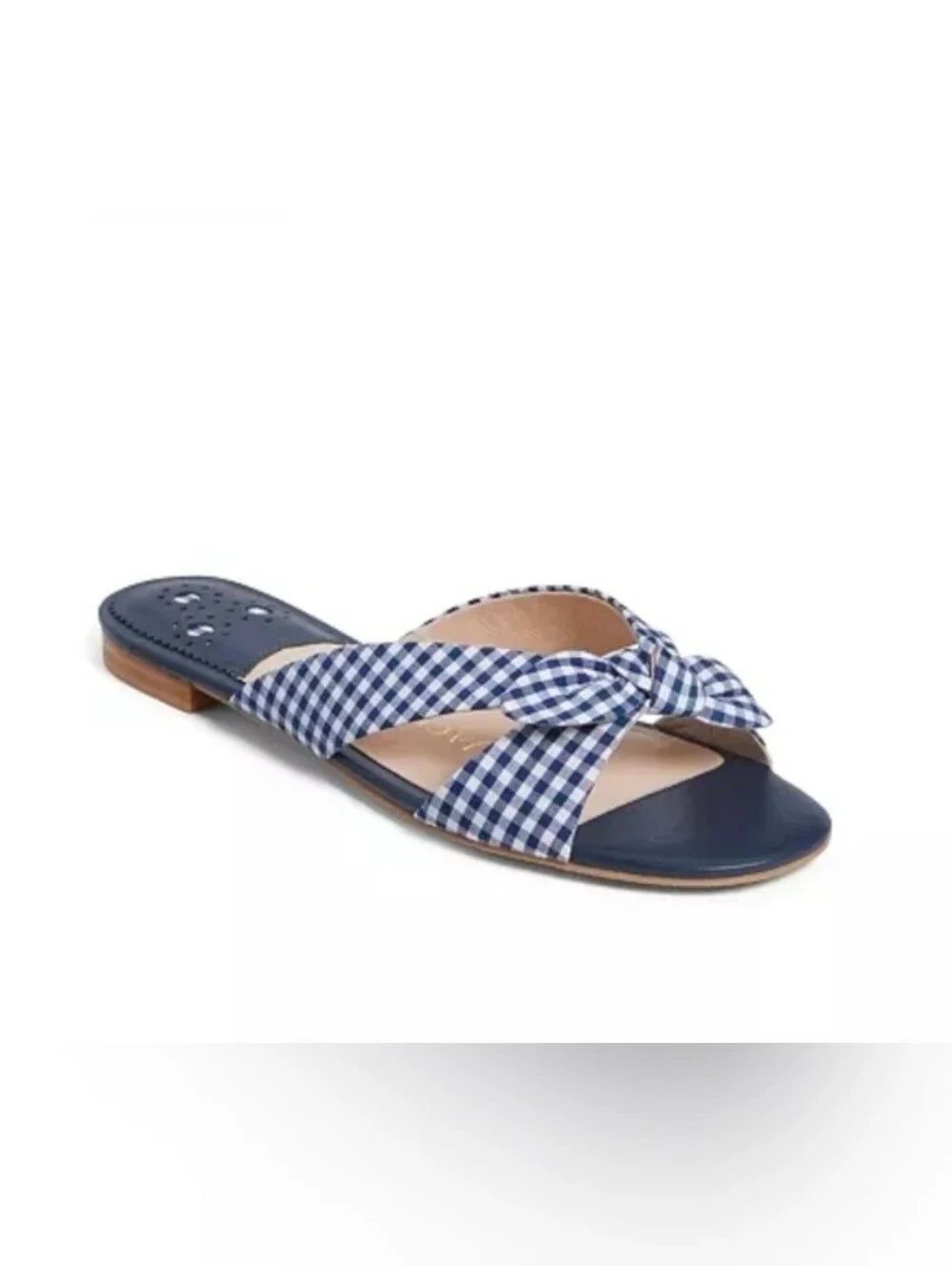 Jack Rogers Tilly Gingham Midnight Crossband Bow Slide Sandals